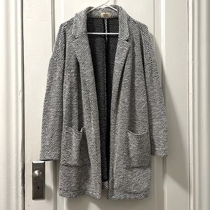 Marine Layer Birdseye knit cardigan black white long oversized open front large.
